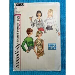 Simplicity Sewing Pattern 6088 blouse button back 1960s size 16